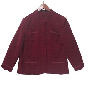 Amber Sun Burgundy Corduroy Snap Front Blazer Women L 3/4 Sleeve Textured Jacket